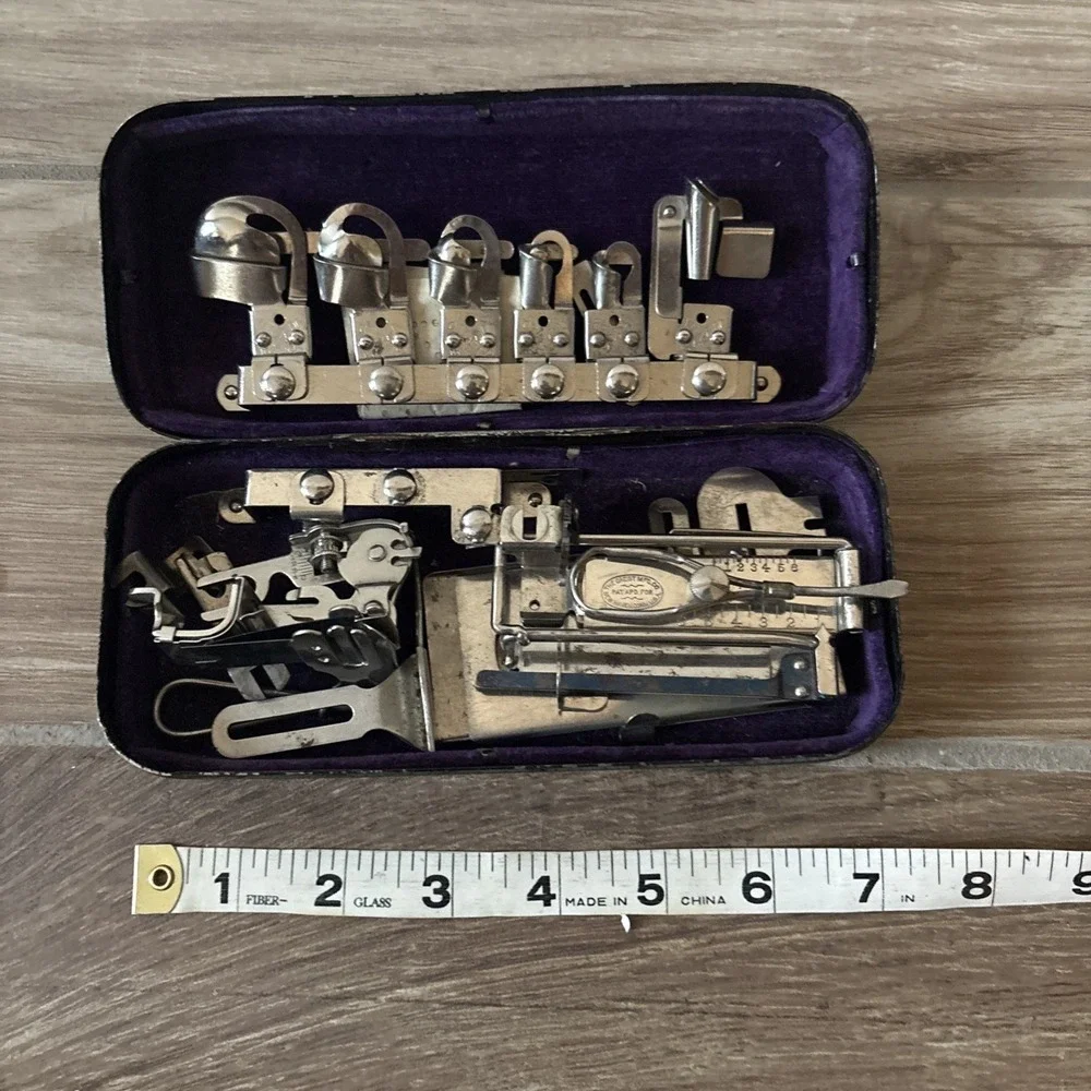 Vintage Greist Attachment Sewing Machine Parts And Accessories With Metal Case
